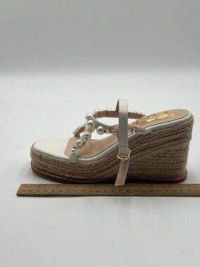 FSJ White Open Toe Pearl Sandals Classic Espadrille Wedges Shoe